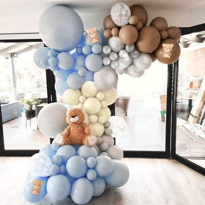 Babyparty Deko Luftballons Girlande Blau Beige Silber Braun Baby