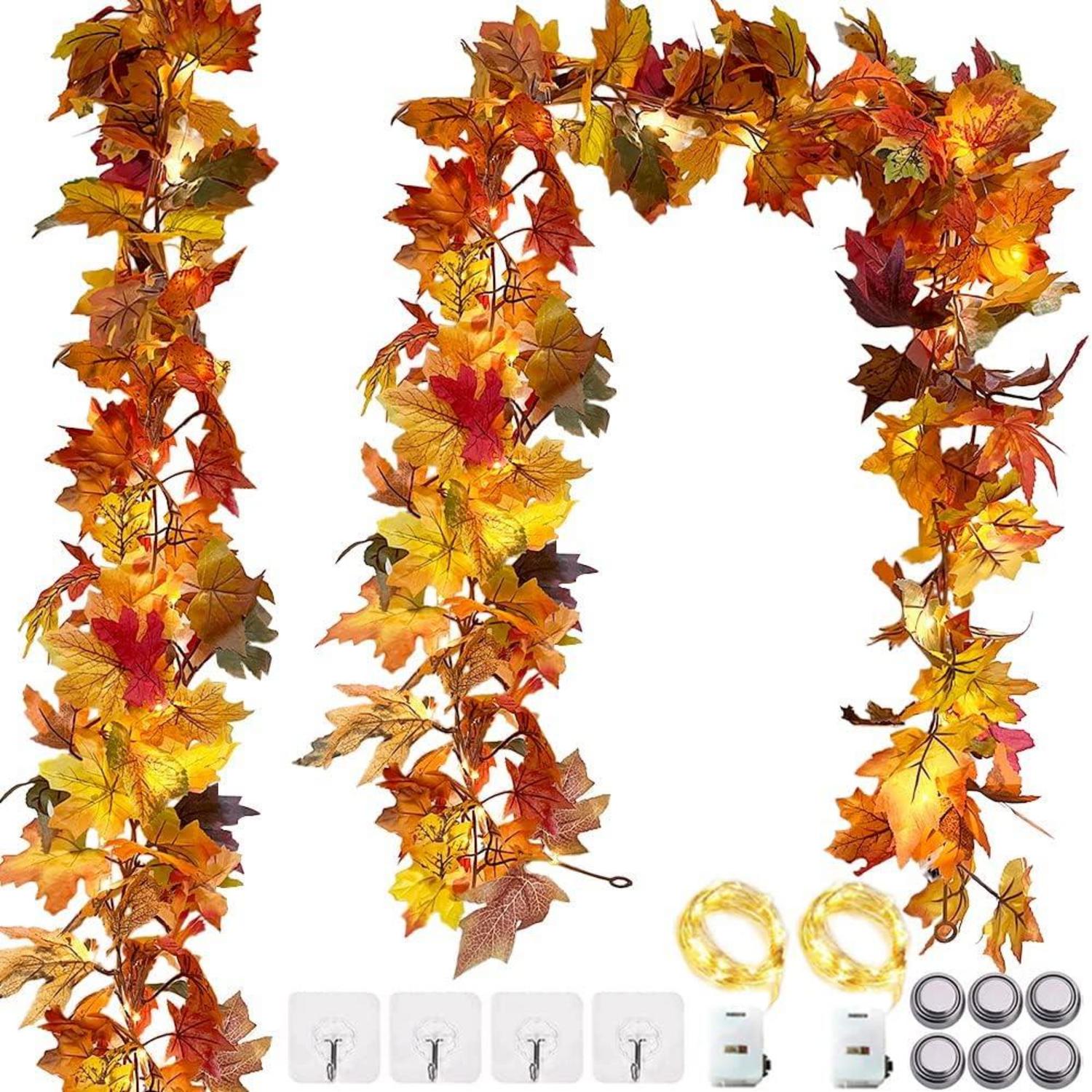 Herbstgirlande Ahornblatt Blätter LED Lichterkette 180cm