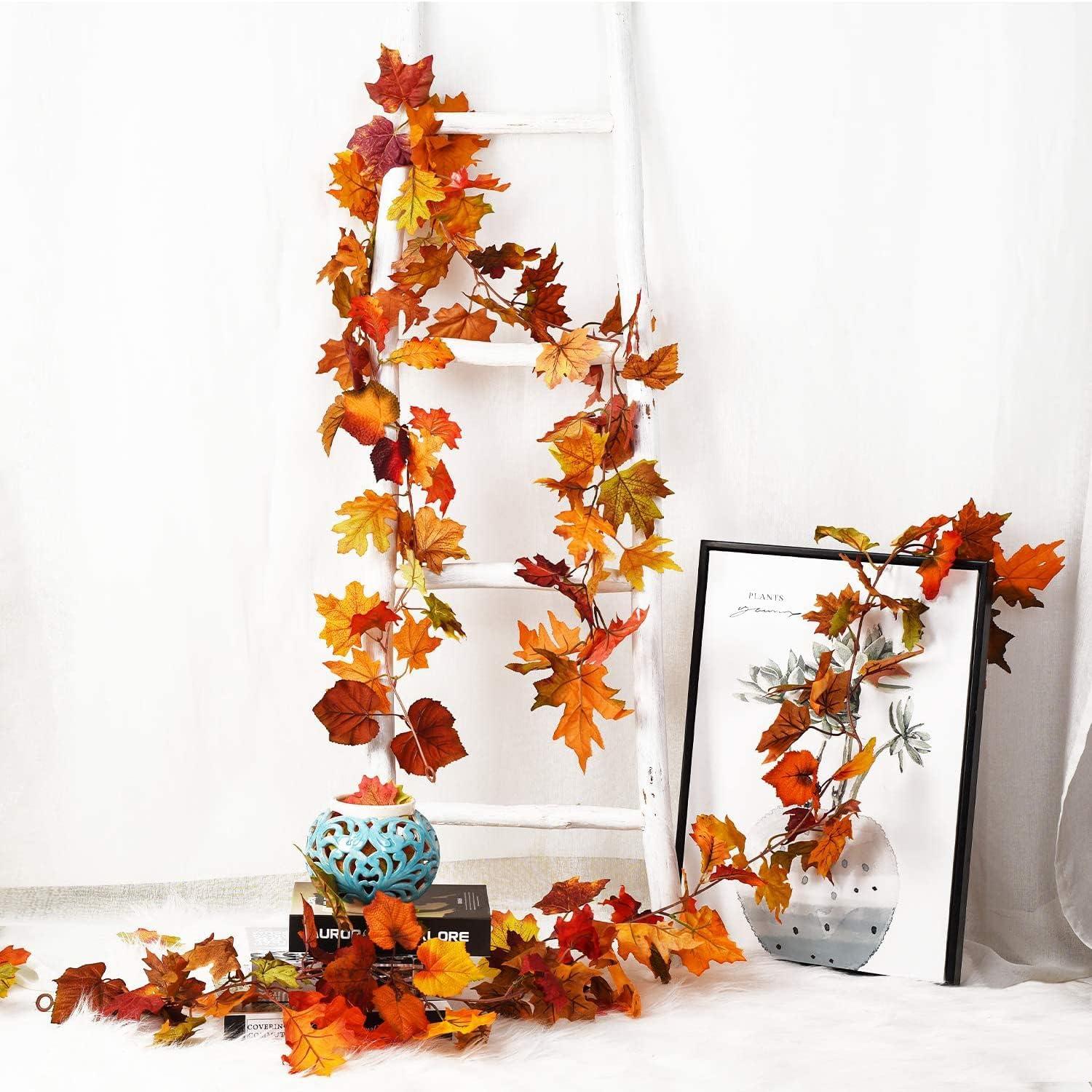 2er Set Ahornblatt Girlande 180cm mit LED Lichterkette Herbstdeko
