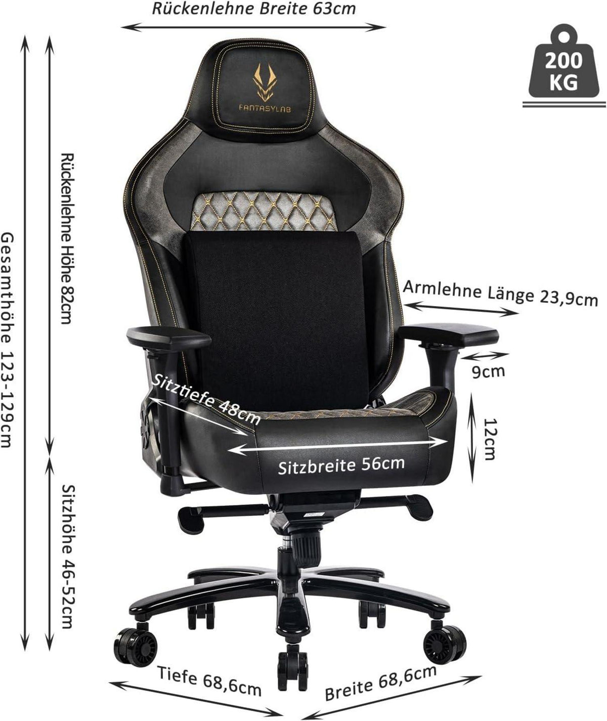 Ergonomischer Gaming Stuhl mit 200KG Belastbarkeit Schwarz/Grau