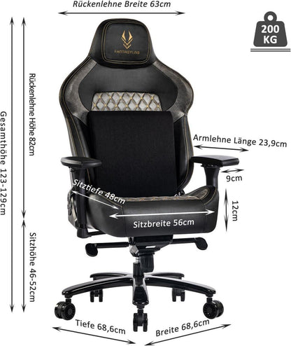 Ergonomischer Gaming Stuhl mit 200KG Belastbarkeit Schwarz/Grau