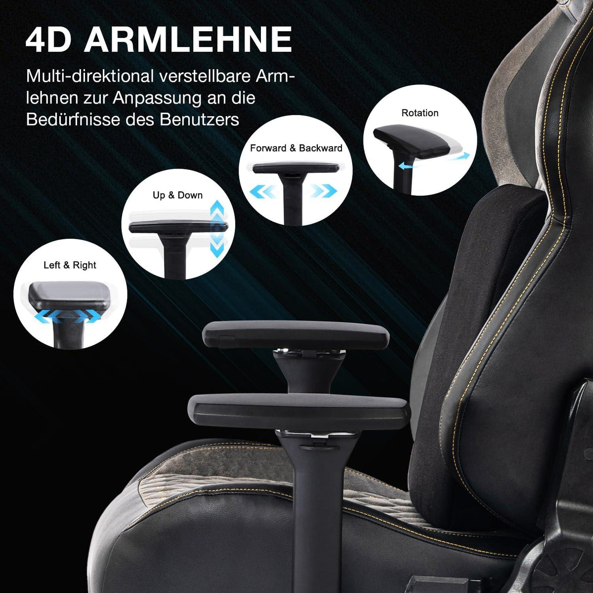 Fantasylab Gaming Stuhl 200kg Belastbarkeit Bürostuhl Schwarz/Grau