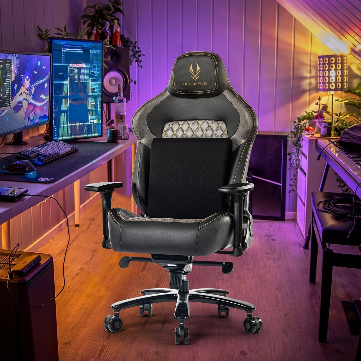 Fantasylab Gaming Stuhl 200kg Belastbarkeit Bürostuhl Schwarz/Grau