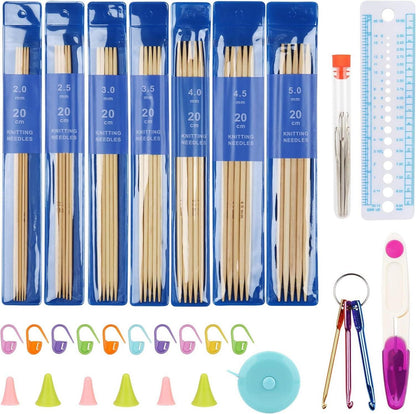 Bambus Stricknadeln Set 20 cm Doppelspitzen 35 Stück inkl. Zubehör