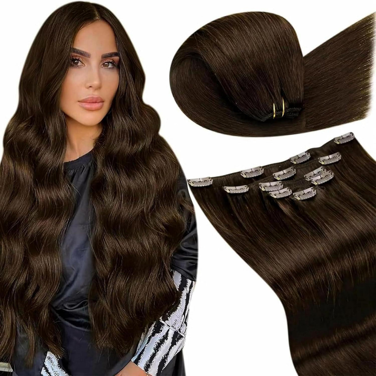 Echthaar Clip-in Braun – Haarverlängerung 30cm