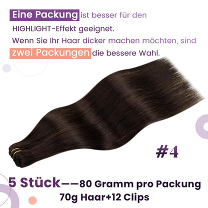 Echthaar Clip-in Braun – Haarverlängerung 30cm