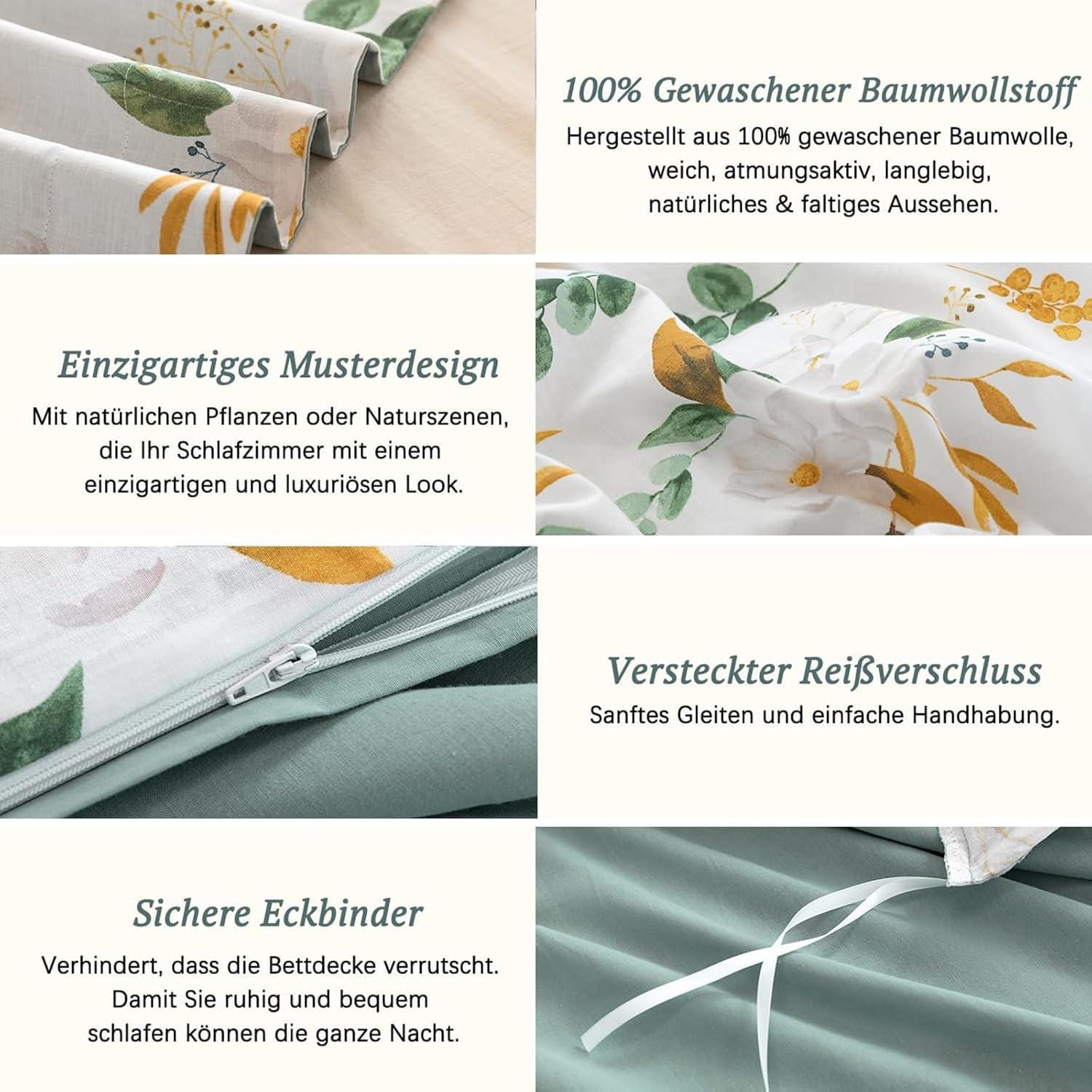 Bettwäsche Baumwolle Pflanzenmuster ÖkoTex 155x220 Allergiker