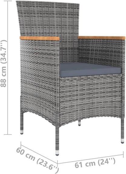 vidaXL Gartenmöbel Set 7-TLG. Poly Rattan Schwarz Grau mit Auflagen