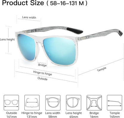 Herren Polarisierte Kohlefaser Sonnenbrille Quadratisch Fahren UV400 Schutz