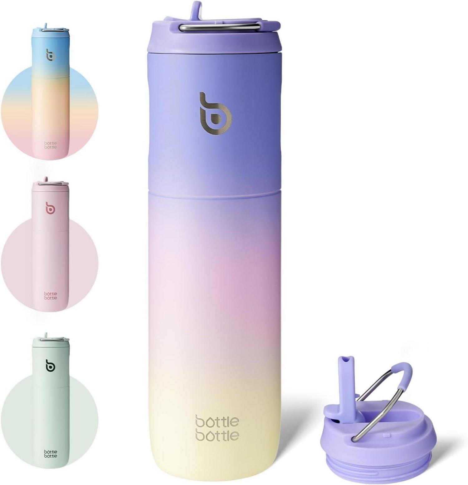 Isolierte Trinkflasche mit Griff, Strohhalm, doppelwandig