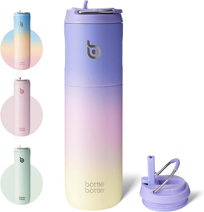 Isolierte Trinkflasche mit Griff, Strohhalm, doppelwandig