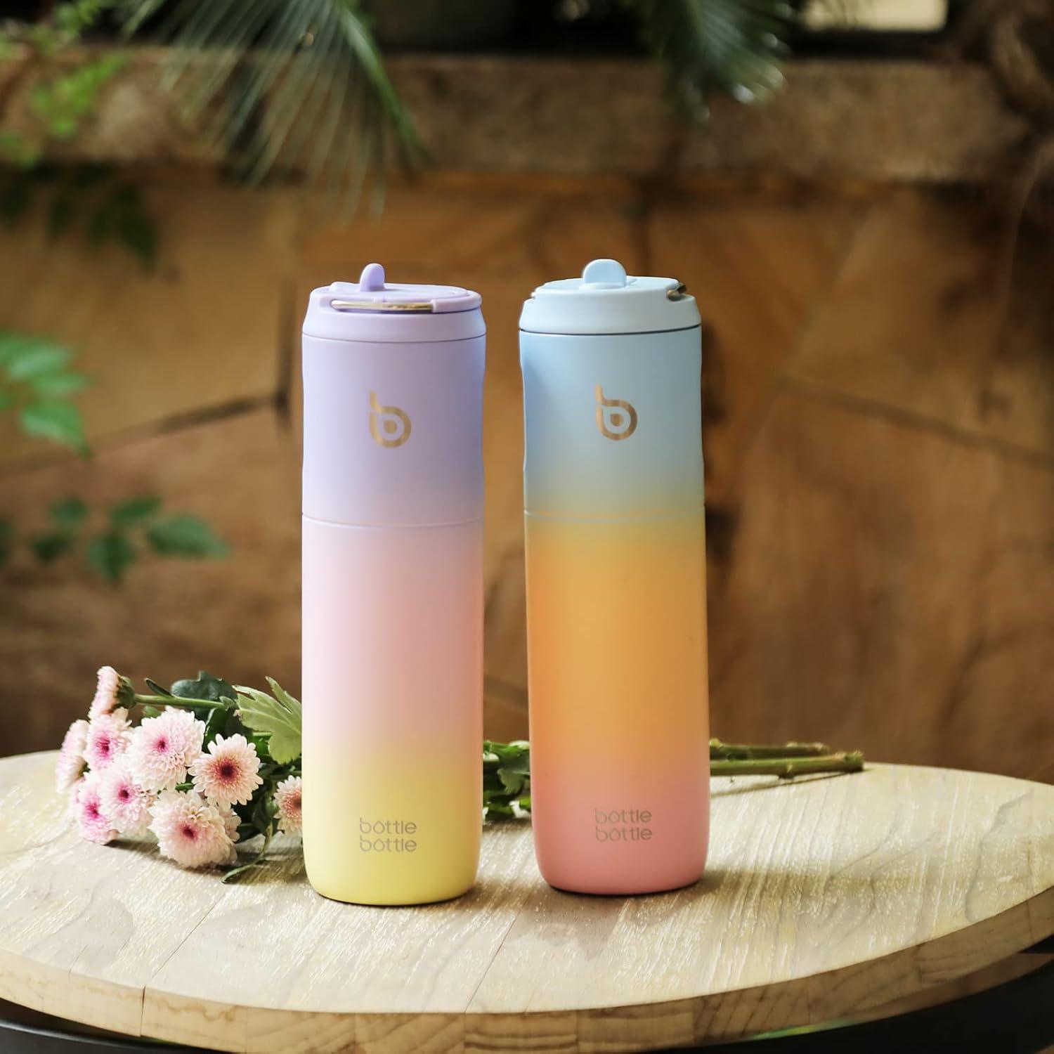Isolierte Trinkflasche 680ml mit Strohhalm und Griff, doppelwandig