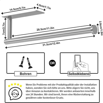 Küchenrollenhalter Edelstahl Wandmontage silber selbstklebend bohrbar