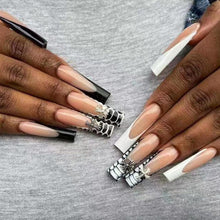 24 Stück Press on Nails Schwarz Weiß French Spider Coffin Kunstnägel