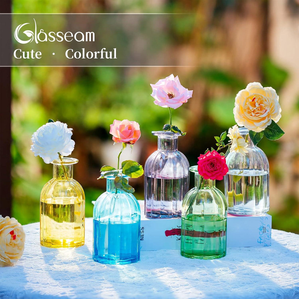 Kleine Glasvase Set 6 Stück Mini Blumenvase Grau Vintage Vase Rund Deco Hochzeit