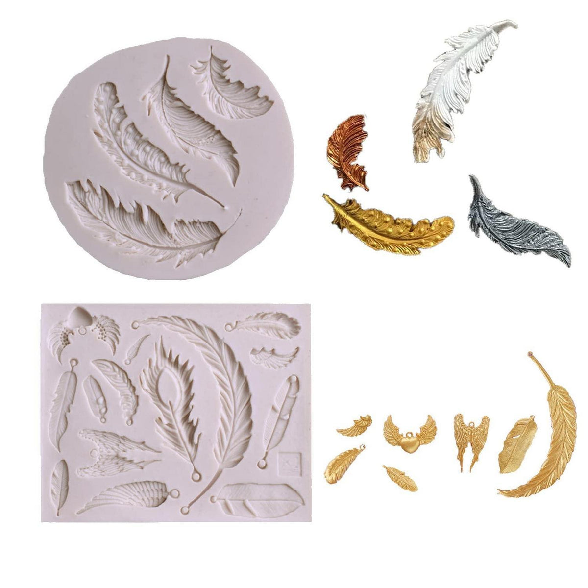2x Feder Fondant Silikonform für Kuchen & Dessertdekoration