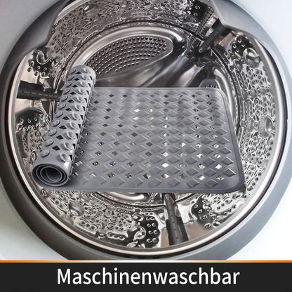 Badewannenmatte extra lang, rutschfest & ablaufend (70x40 cm, Grau)