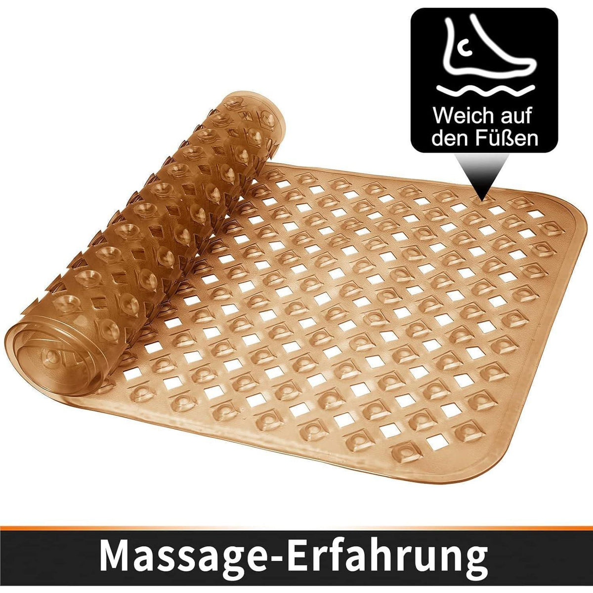 Badewannenmatte extra lang, rutschfest & ablaufend, braun