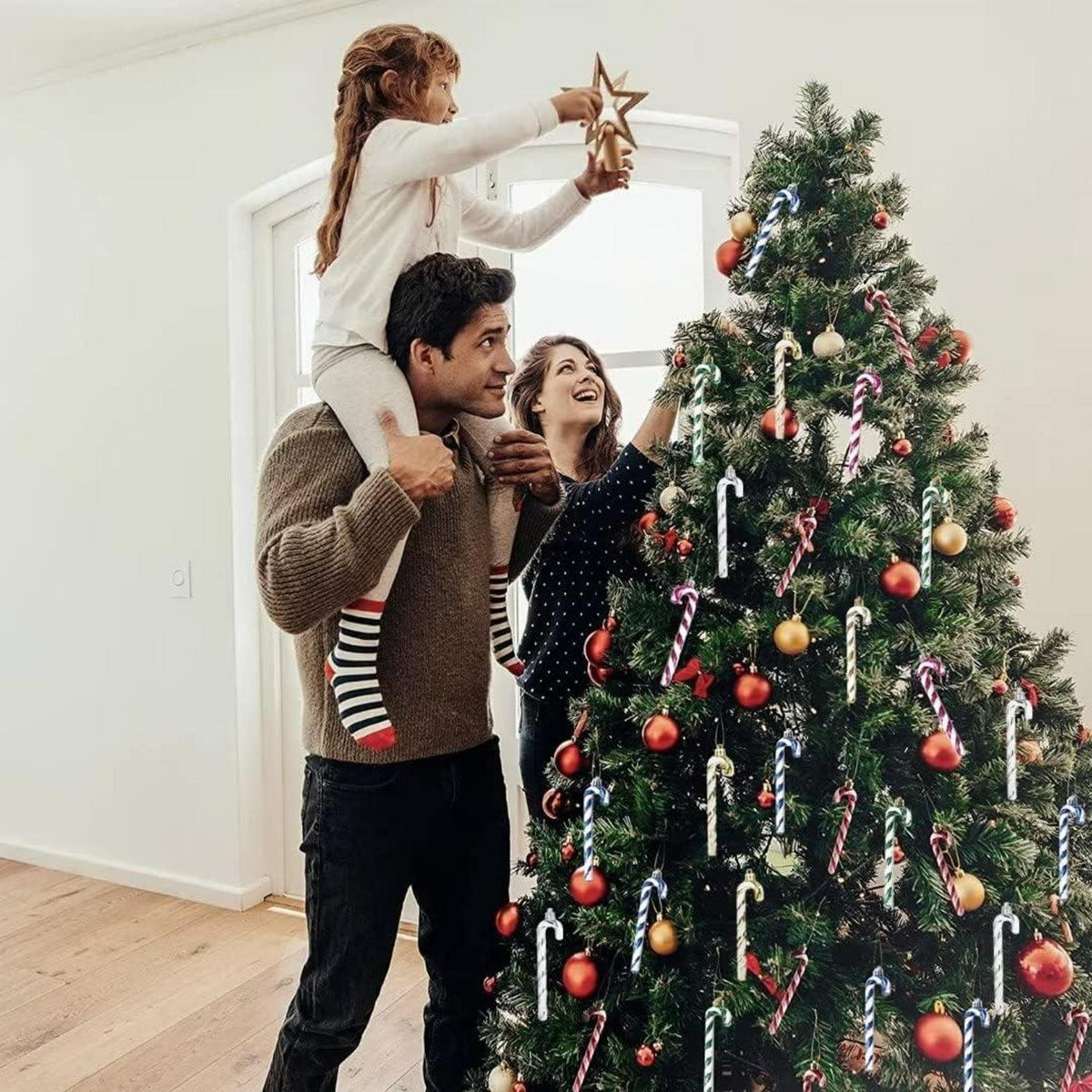 14CM Glitzer Zuckerstangen Weihnachtsbaum Deko Anhänger 8er Set Rot