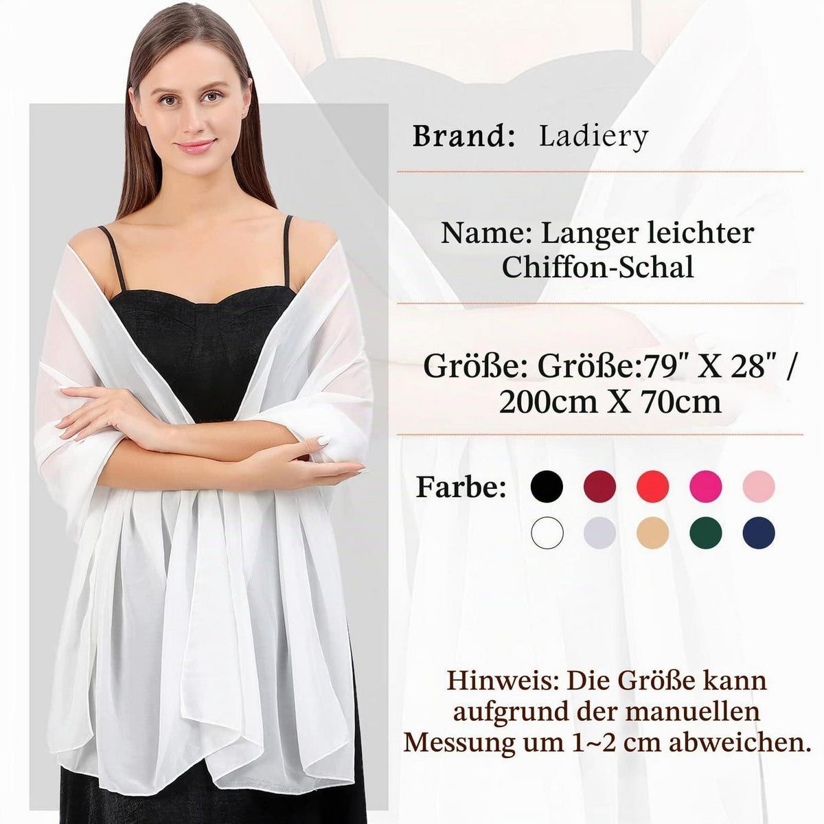 Chiffon Schal Damen leicht weich für Abendkleider Hochzeit Braut 200x70cm