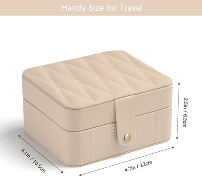 Kleine Reise Schmuckschatulle für Damen Diamant gestepptes Leder Box Beige