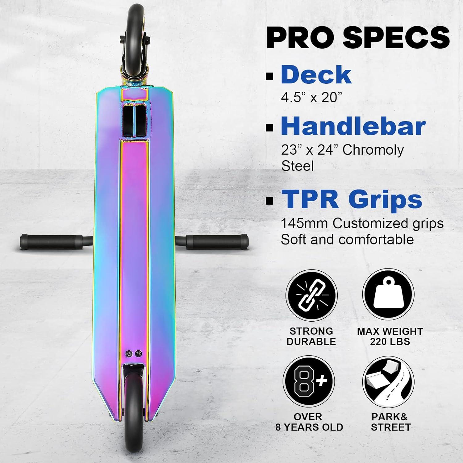 Joycruise Stunt Scooter ab 8 Jahre Funscooter Trick Roller 110mm Räder Aluminium Core Tretroller Rainbow