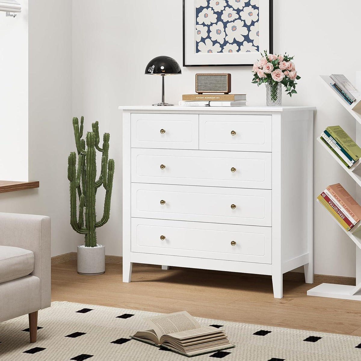 Weiße Kommode mit 5 Schubladen – Schlafzimmer Sideboard 80x40x80cm