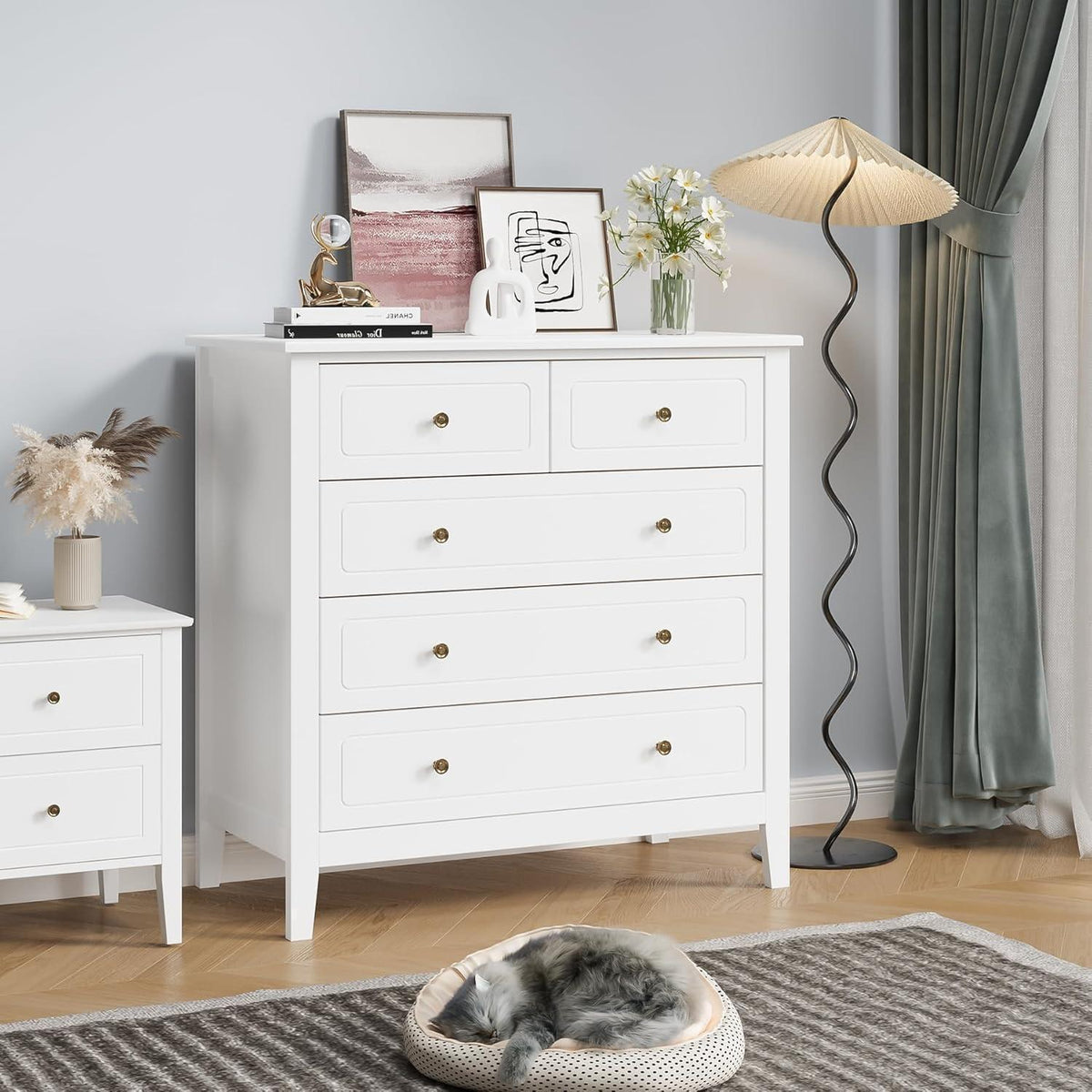 Weiße Kommode mit 5 Schubladen – Schlafzimmer Sideboard 80x40x80cm