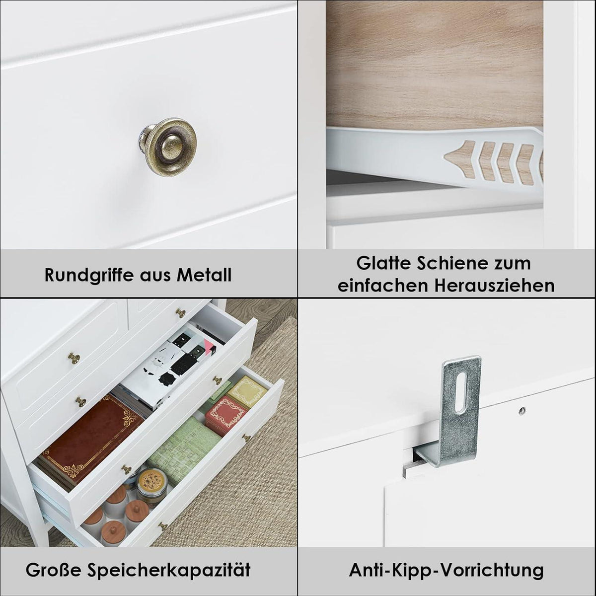 Weiße Kommode mit 5 Schubladen – Schlafzimmer Sideboard 80x40x80cm