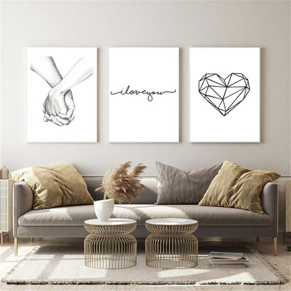 3-teiliges Schwarz-Weiß Love Poster Set Wohnzimmer Schlafzimmer Wandbilder