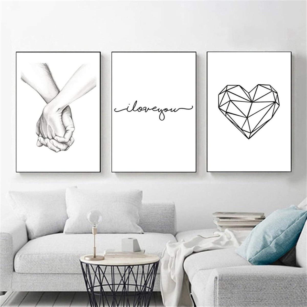 3-teiliges Schwarz Weiß Love Poster Set für Wanddekoration 40x50cm