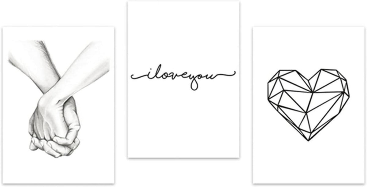 3-teiliges Schwarz-Weiß Love Poster Set Wohnzimmer Schlafzimmer Wandbilder