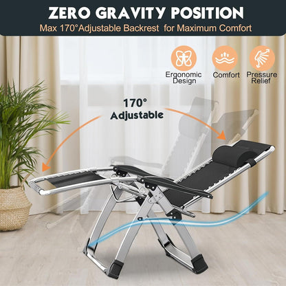 Zero Gravity Liegestuhl klappbar mit Polster 200 kg Traglast, Grau