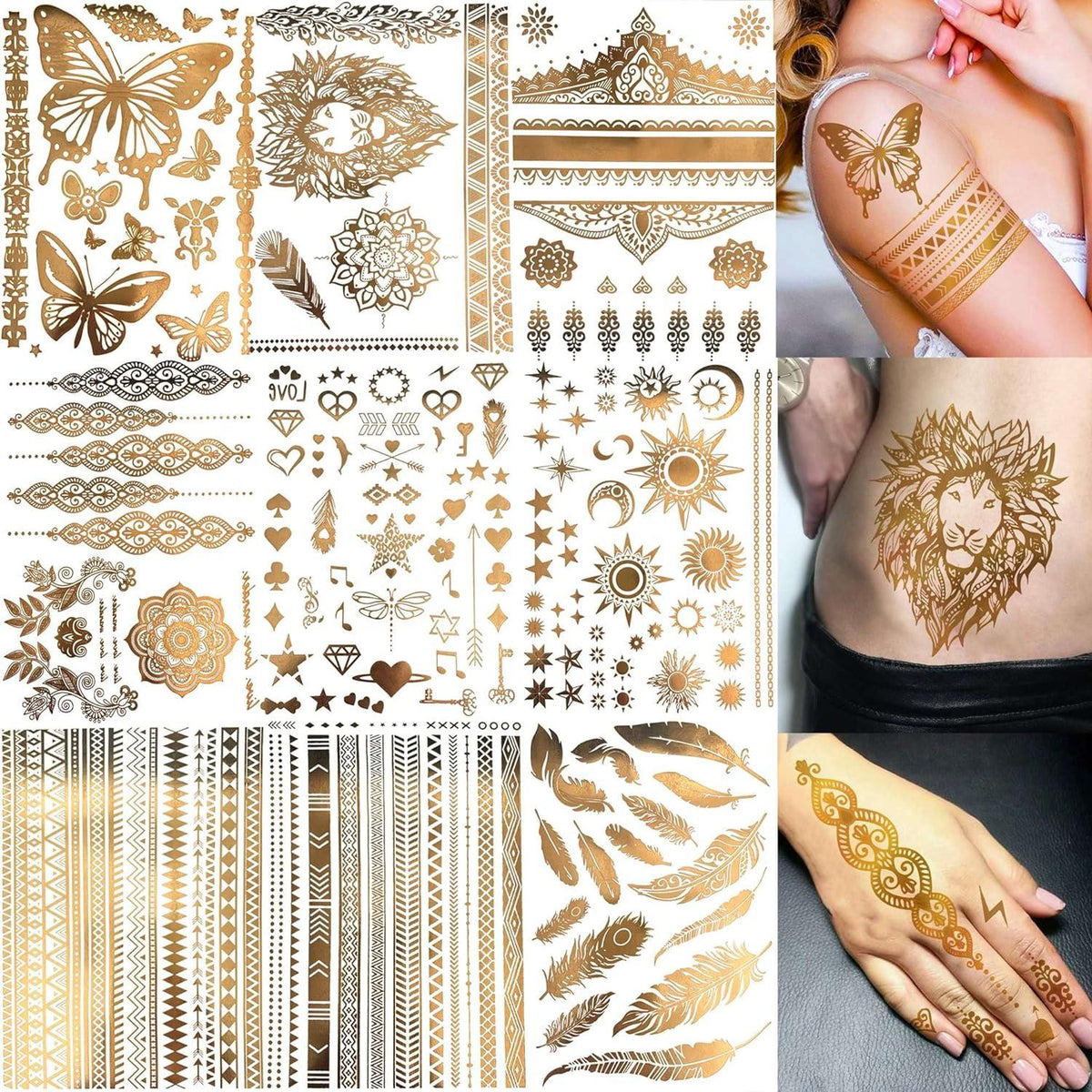 Goldene Glitzer Tattoos 110+ Flash Aufkleben Damen Mädchen Accessoires