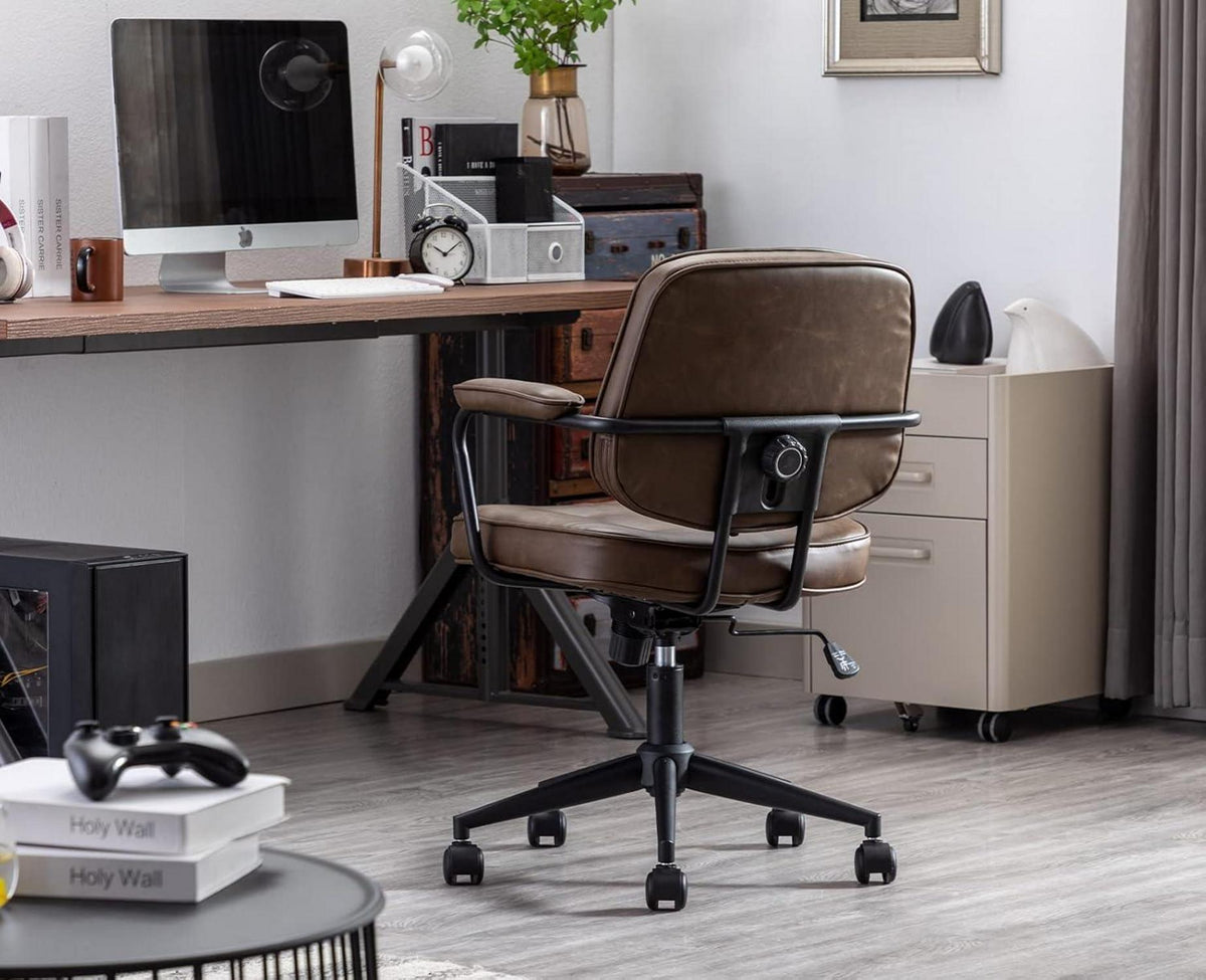 Ergonomischer Bürostuhl PU Leder Drehstuhl Verstellbar Braun