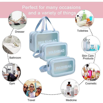 Kosmetiktasche Transparent 3er set Wasserdicht Reise Blau