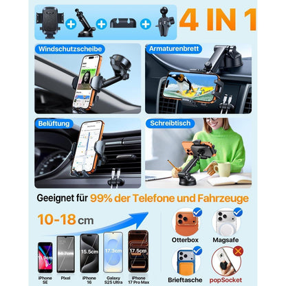 Handyhalterung Auto 360° Drehbar – Starker Saugnapf & Lüftung