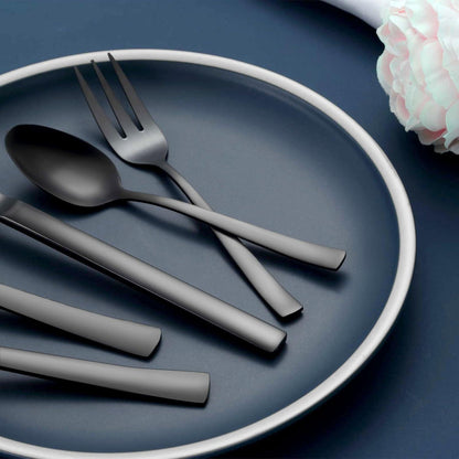Schwarzes Besteck Set 30-teilig Edelstahl für 6 Personen, spülmaschinenfest