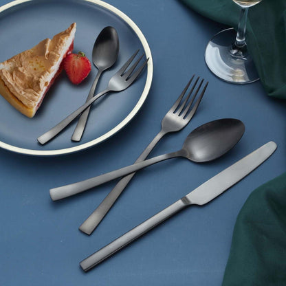 30-teiliges Besteck Set Schwarz Edelstahl für 6 Personen, spülmaschinenfest