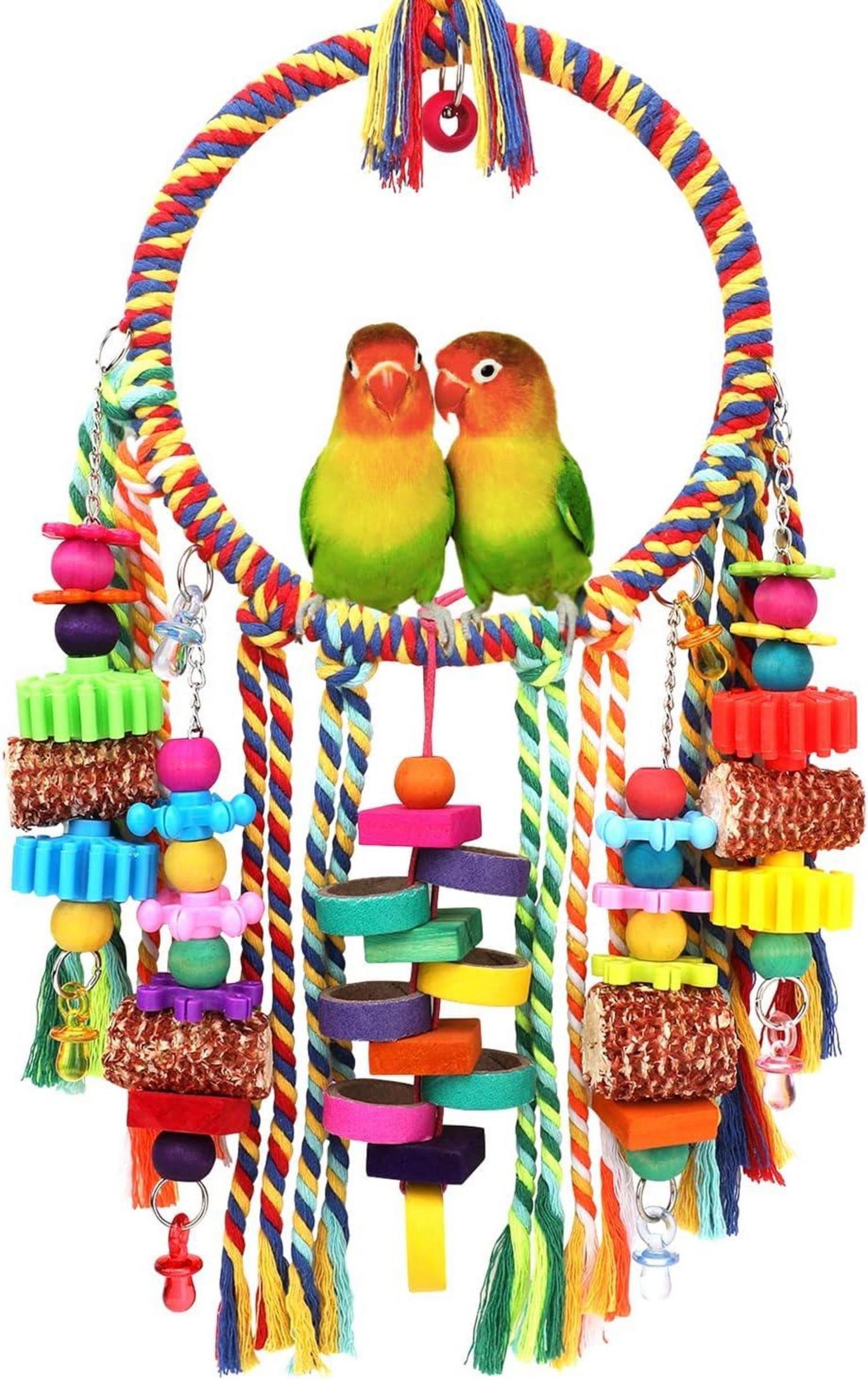 Vogelspielzeug Ringschaukel Swing Perch mit Kauspielzeug für kleine