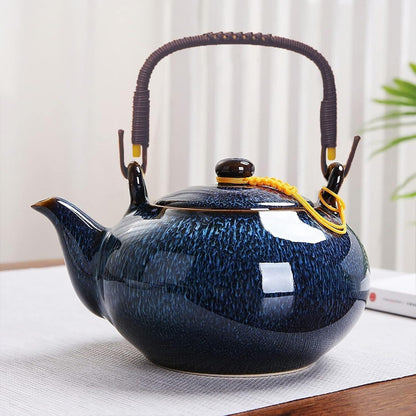 Chinesisches Teeset aus Keramik 600ml Teekanne 6 Tassen Blau