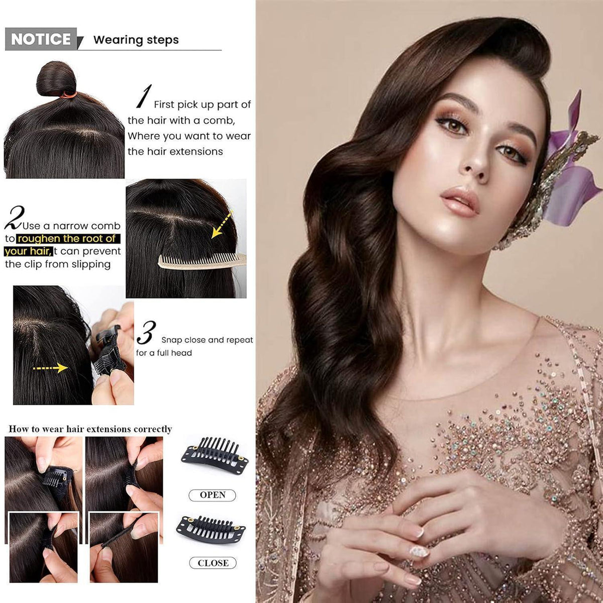 45cm Clip in Haarverlängerung Schwarz – Voluminös & Natürlich