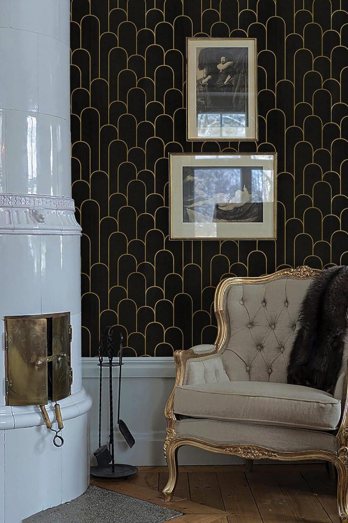 Selbstklebende Geometrische Muster Schwarz Gold Vinyl Tapete 44×300cm