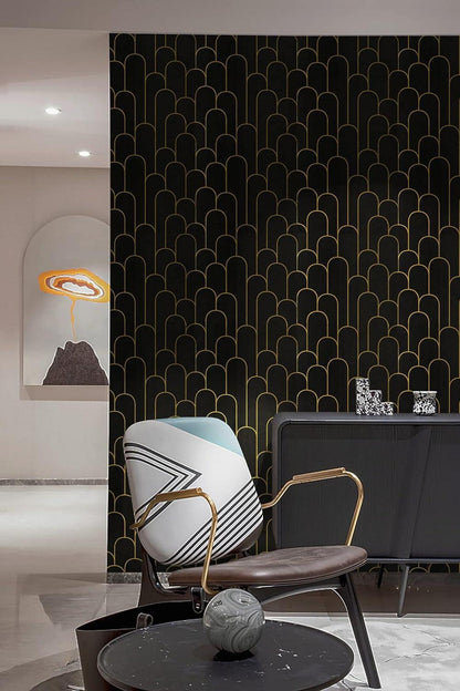 Selbstklebende Tapete Schwarz Gold Geometrische Muster 44x300cm Vinly Abnehmbar