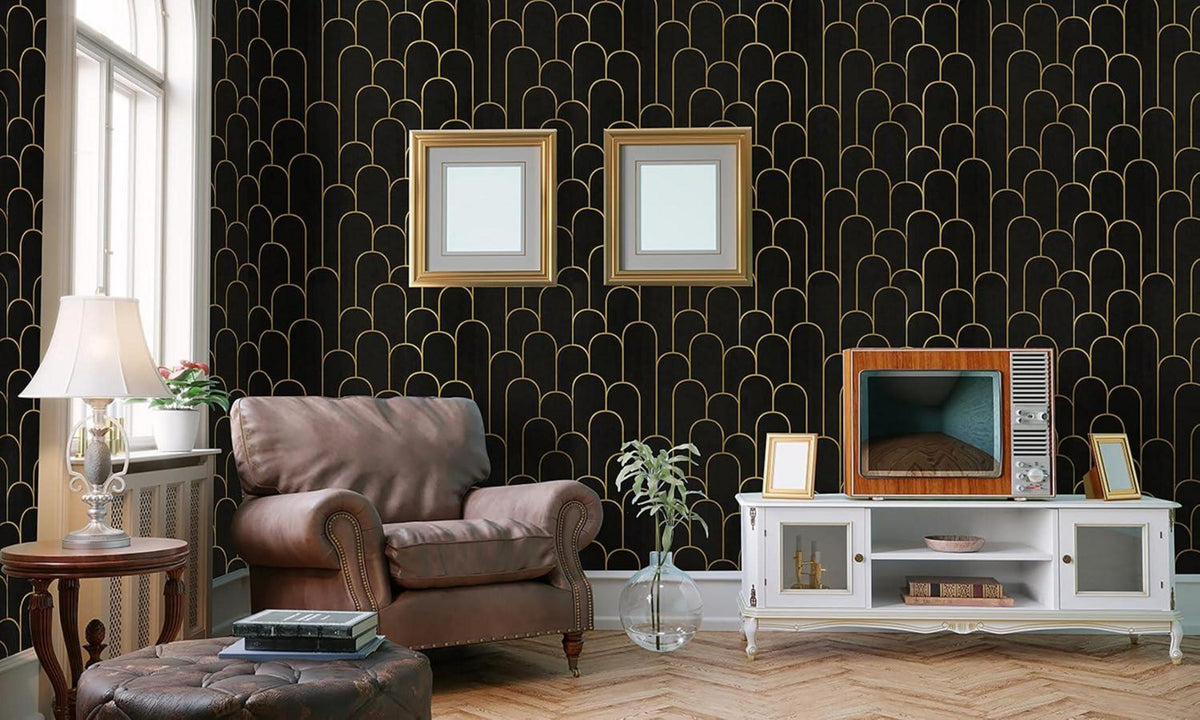 Klebefolie Geometrische Muster Schwarz Gold 44×300cm Selbstklebende