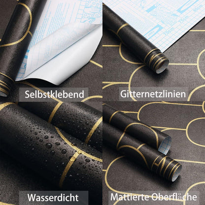 Selbstklebende Tapete Schwarz Gold Geometrische Muster 44×300cm Wandverkleidung