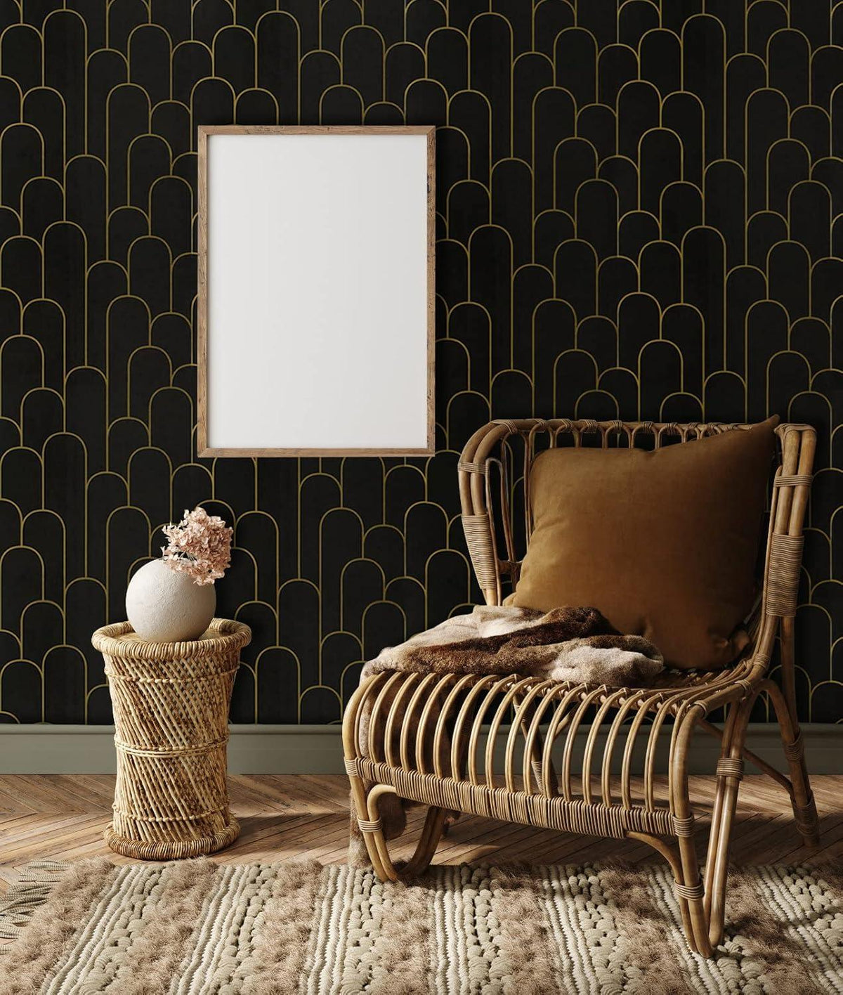 Selbstklebende Tapete Schwarz Gold Geometrische Muster 44x300cm Vinly Abnehmbar