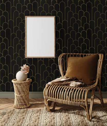 Selbstklebende Tapete Schwarz Gold Geometrische Muster 44x300cm Vinly Abnehmbar