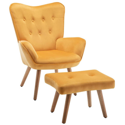 Ohrensessel mit Hocker – Gelber Samt Relaxsessel Wohnzimmer