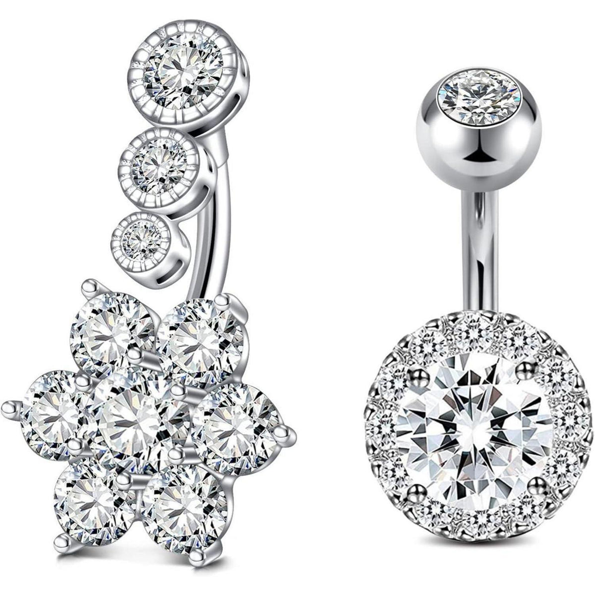 Bauchnabelpiercing 14G 6mm Silber Gold Blume Herz Kristall